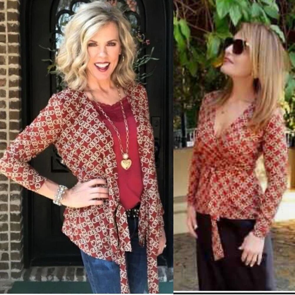 Cabi‎ Ringleader Wrap Top Signet Chain Print Small #3951